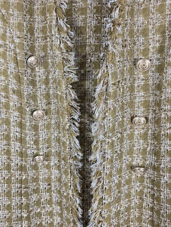 Elie Tahari Sparkle Desert Plaid Tweed Long Blazer Size Medium Ivory & Tan Plaid - Picture 7 of 12